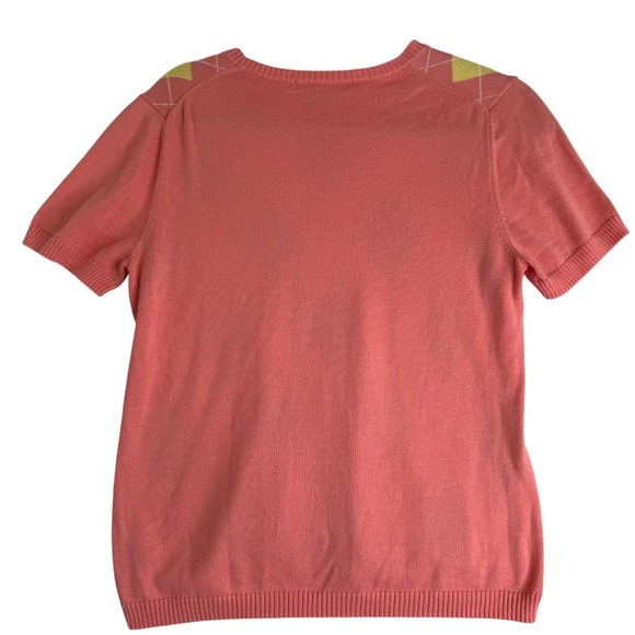 Brooks Brothers Women's Argyle Short Sleeve Sweater M Pink Green Yellow Cotton - Picture 2 of 5